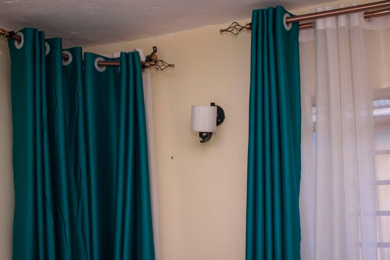Wall Lamp Teal Curtains